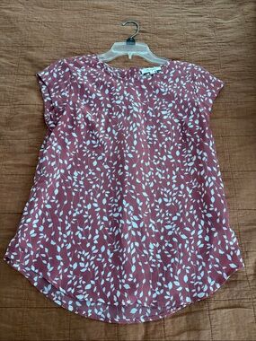 Monday Fun Mauve Leaf-Print Cap Sleeve Blouse -